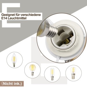 Weiße E14 Fassung des NETTLIFE Deckenstrahlers. Zeigt verschiedene E14 Leuchtmittel zur Auswahl. Spots.
