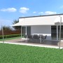 Cremeweißes Toldoro Sonnensegel Komplettset 4x4m mit Zubehör und Edelstahl Masten im Garten.