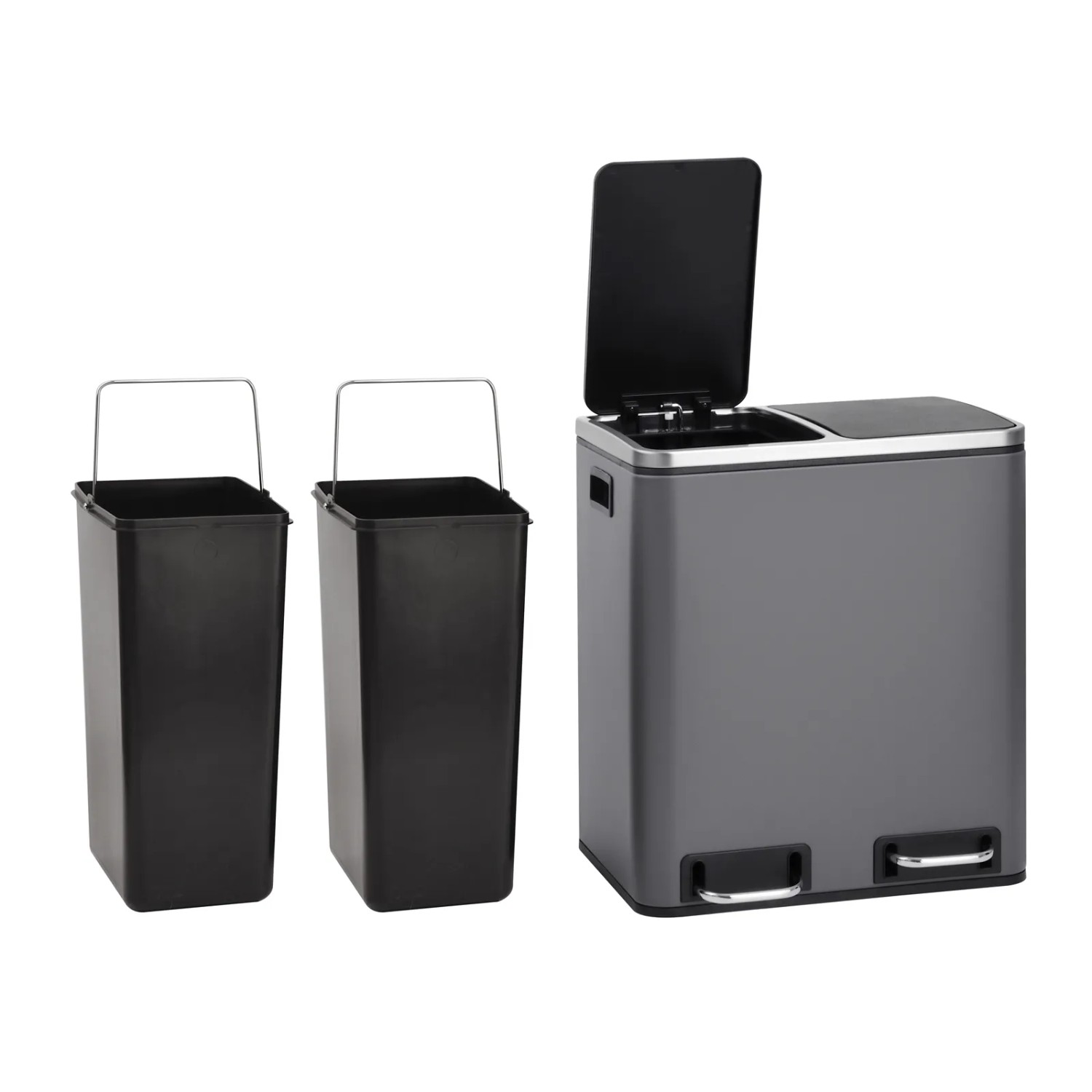 Svita TM2X15 Mülleimer, 30L Abfalleimer mit 2 Fächern und Inneneimern, grau.