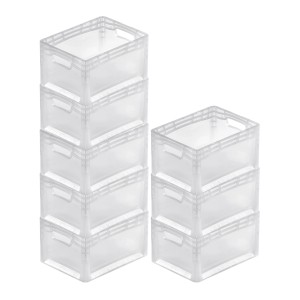 PROREGAL SuperSparSet: 8 transparente Eurobehälter LightLine, 24 Liter, mit offenen Griffen. Aufbewahrungsboxen.