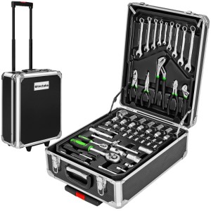 Tectake Aluminium Werkzeugkoffer  1200 Teilig Umfangreiches Sortiment  Ergonomische Form  37 x 20 x 47 cm Schwarz