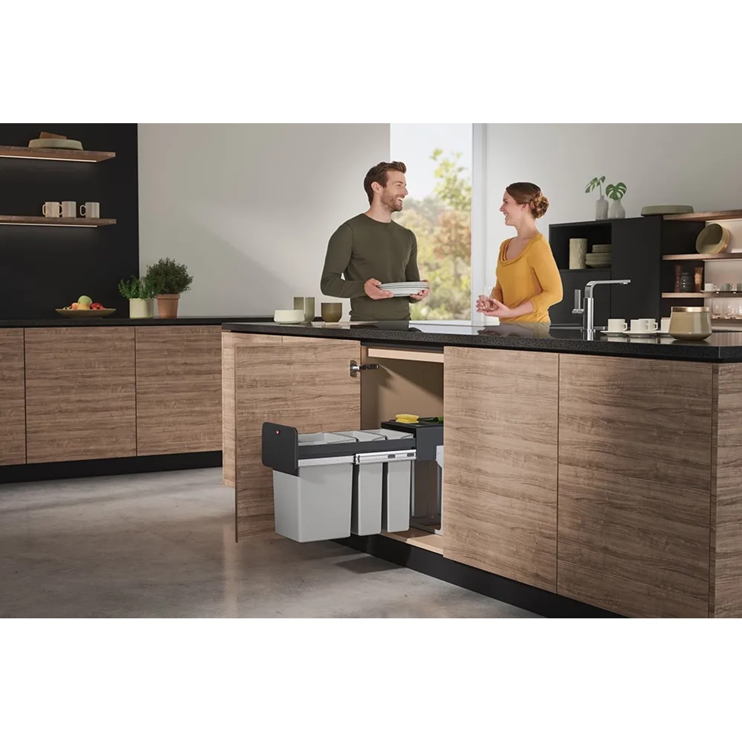 KITCHEN MOVE HYPE Einbau-Mülleimer 36 L – 2 Fächer, Ausziehbar, Für Unterbauspüle