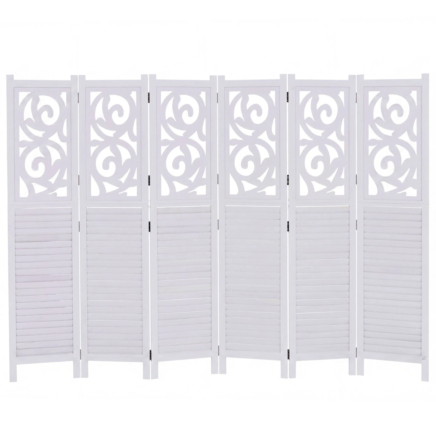 MCW Paravent T568 Ornamente Klappbar Paulownia Holz 170x240cm Weiß