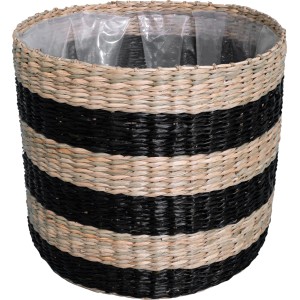 Seegras-Korb, natur/anthrazit gestreift, 32x35x35 cm, für Übertöpfe und Pflanzen.