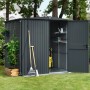 Anthrazitgraues Ecostar Gerätehaus Trend mit Satteldach und Doppeltür im Garten.