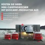 Evocamp Mini-Gaskocher Zubehör: Gaskartuschen (300g, 450g, 500g) und Windschutz für Camping.