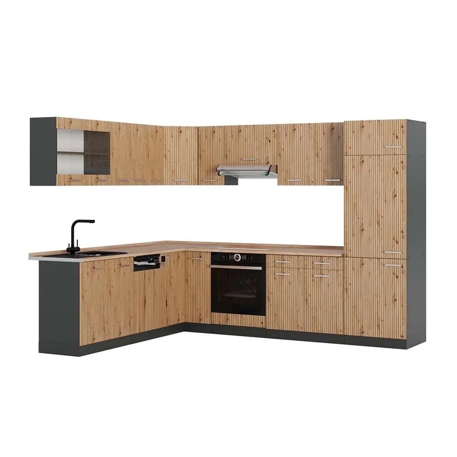 Vicco Eckküche R-Line Artisan-Eiche/Anthrazit 287 x 82, AP Eiche