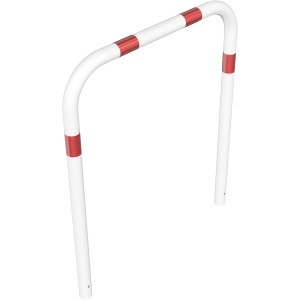 Schake Rohrbügel, 1000x1200mm, Weiß-Rot, zum Einbetonieren. Absperrpfosten für Parkplatz, Fußgängerzone.