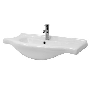 Weißes ML-Design Keramik Waschbecken 86x51,5 cm mit Hahnloch und Überlauf.