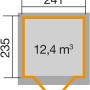 Grundriss weka Gartenhaus 122 Gr.2: 241x235cm, 12,4 m³ Fläche. Ideal für Gartengeräte und als Rückzugsort.