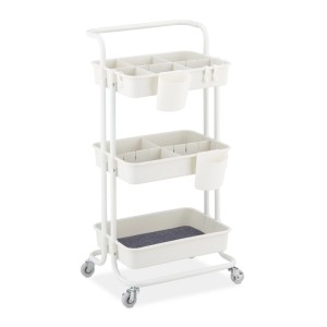 Relaxdays Rollwagen Stahl Kunststoff Weiß Mit 3 Etagen Rollen 86 cm x 43 cm x 42 cm 3,3 kg