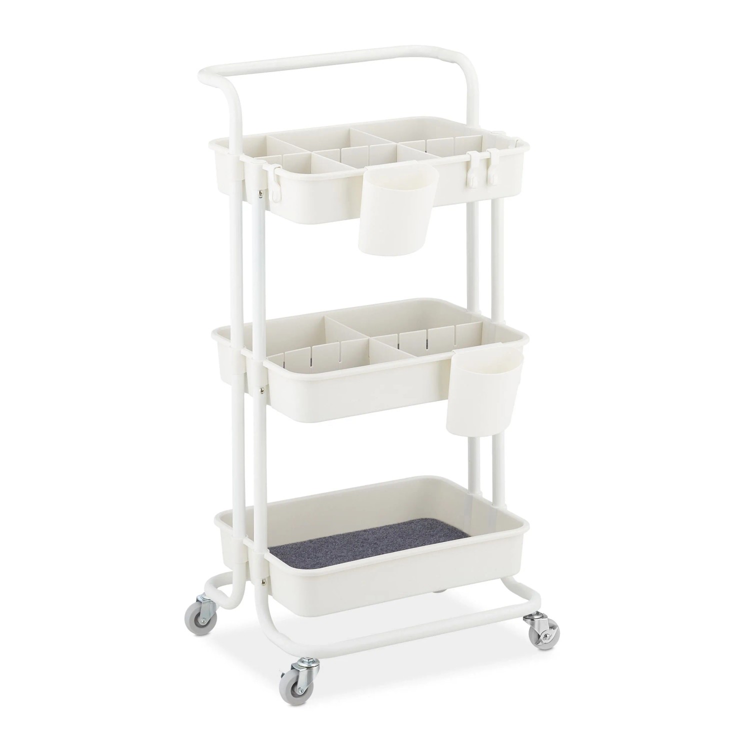 Relaxdays Rollwagen Stahl Kunststoff Weiß Mit 3 Etagen Rollen 86 cm x 43 cm x 42 cm 3,3 kg