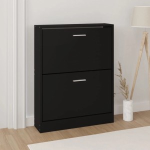 Schwarzer vidaXL Schuhschrank (59x17x81 cm) aus Holzwerkstoff mit zwei Klappen.