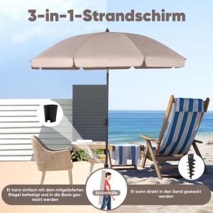 Sekey Sonnenschirm 180cm, beige, mit Tragetasche und Bodenhülse für Strand und Balkon.