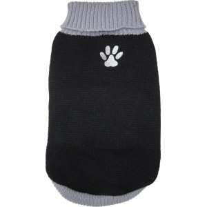 Schwarzer Heim Hundepullover Arktis, Größe 35, mit grauen Bündchen und Pfoten-Applikation.