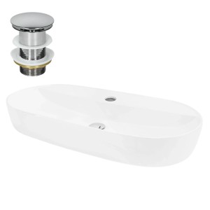 ML-Design Waschbecken, Keramik, weiß, 80x40 cm, oval, mit Ablaufgarnitur.