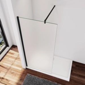 AICA Walk-in Duschwand 120x200cm mit Milchglas und schwarzem Rahmen