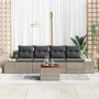 Graues 5-teiliges vidaXL Garten-Sofa-Set aus Poly Rattan mit Kissen und Tisch.