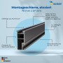 Schwarze SolMount Montageschiene (70x37 mm, 3650 mm) aus eloxiertem Aluminium für Solaranlagen.