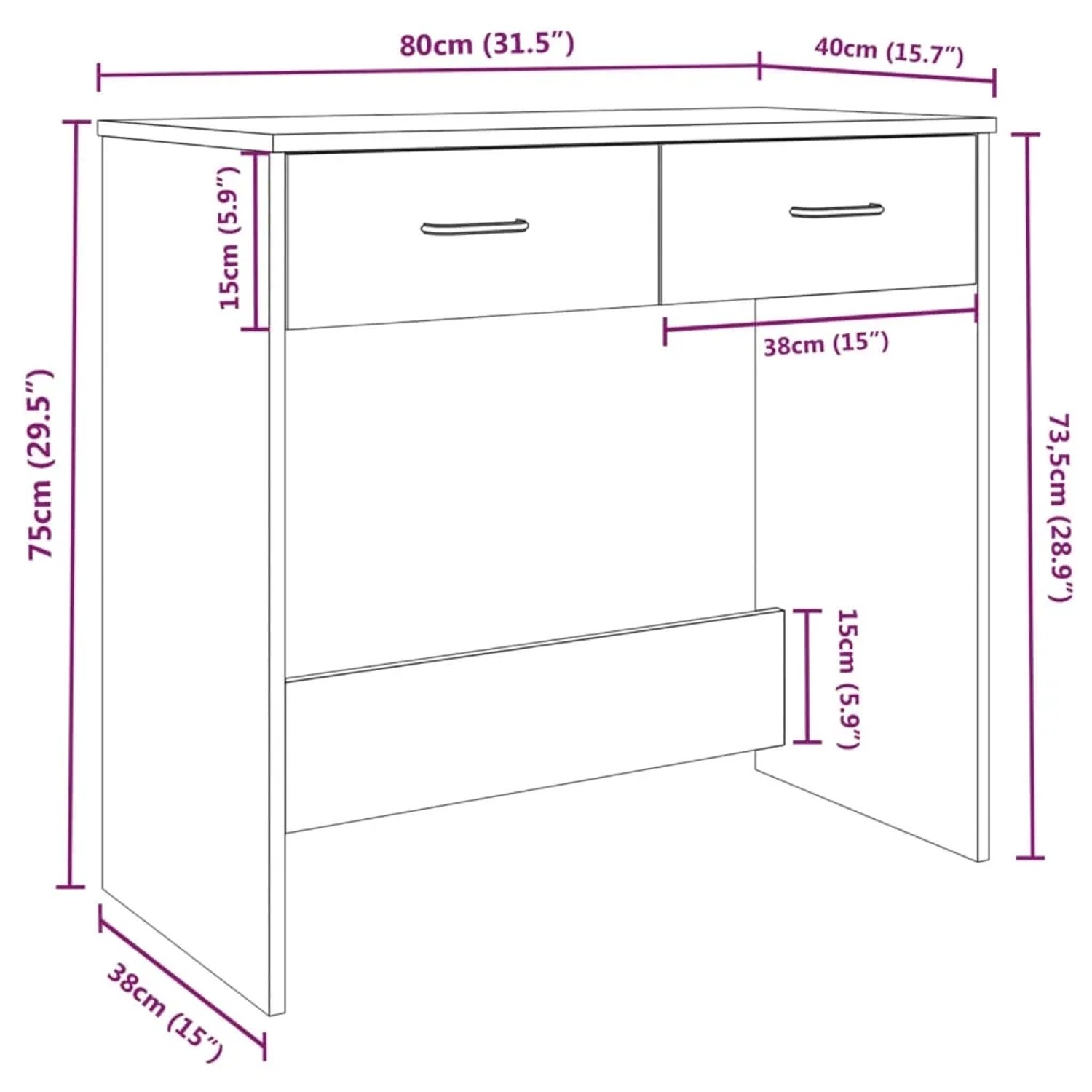 vidaXL Schreibtisch Braun Eichen-Optik 80x40x75 cm Holzwerkstoff 815476_7