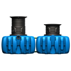 4rain Flachtank-Paket Flat S 3.000 l Garten-Comfort, blauer Erdtank mit schwarzem Domschacht.