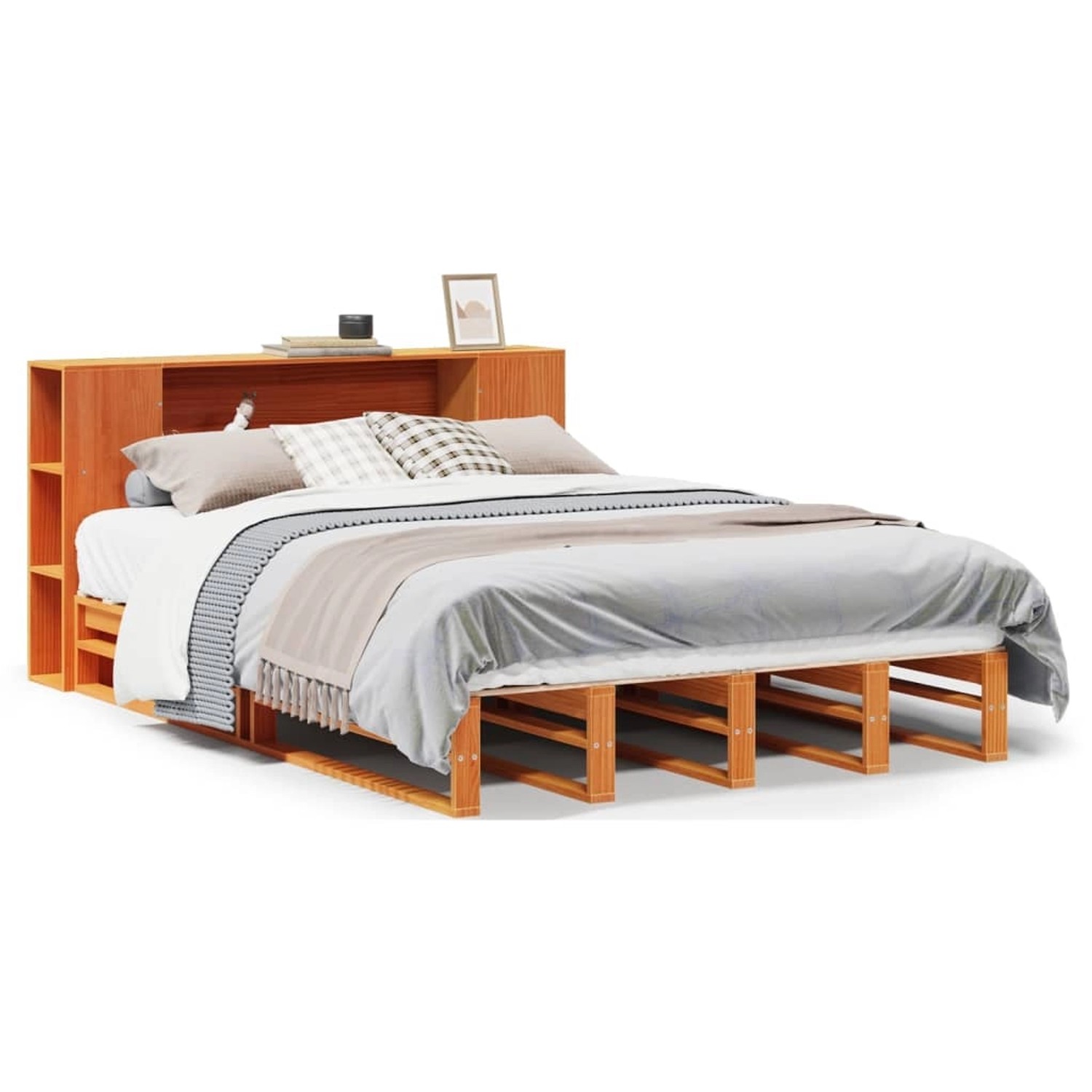 vidaXL Massivholzbett mit Regal ohne Matratze Wachsbraun 120x190 cm 3323892 günstig online kaufen