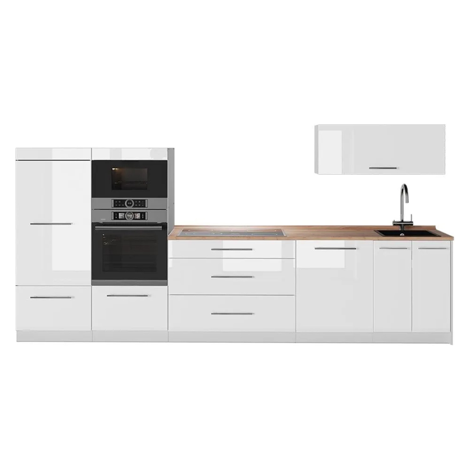 Vicco Küchenzeile Fame-Line Weiß Hochglanz/Weiß 340 x 154 AP Eiche Art Nr 64543