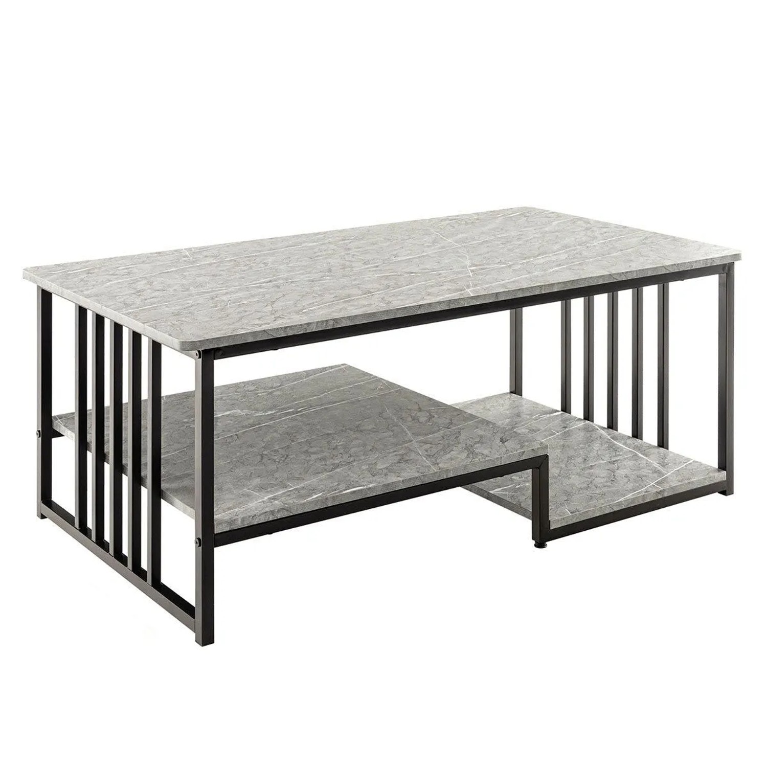 Costway Couchtisch Kaffeetisch mit 2 Ablage Beistelltisch Grau