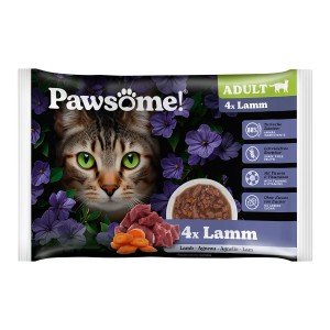 Pawsome Katzen-Nassfutter Adult Lamm, 4er Pack. Nassfutter mit Lamm für ausgewachsene Katzen.