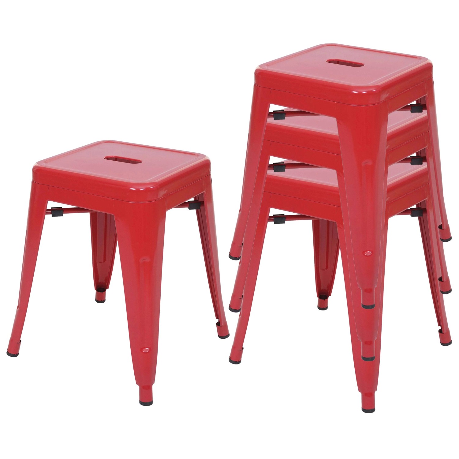 PROREGAL 4er-Set Hocker Sitzhöhe 46cm Metall Industriedesign Stapelbar Rot günstig online kaufen