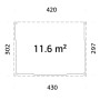 Grundriss Palmako Holz-Gartenhaus, Pultdach, 420x297 cm, 11,6 m² Fläche.