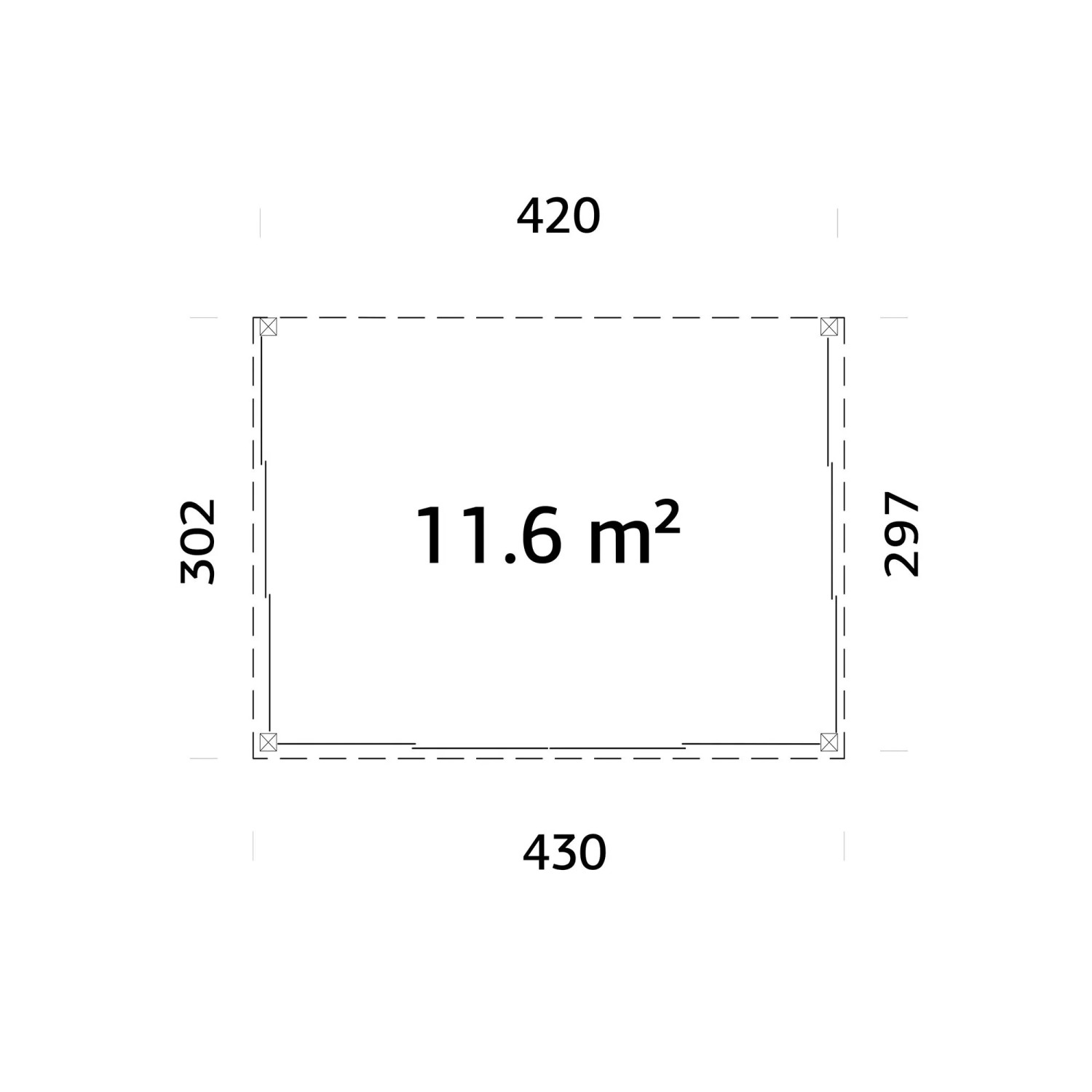 Grundriss Palmako Holz-Gartenhaus, Pultdach, 420x297 cm, 11,6 m² Fläche.