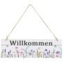 Buntes Türschild 'Willkommen' aus Holz mit Blumenmuster, 29,5 cm, pastellfarben.