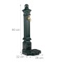 Dunkelgrüner Standbrunnen aus Aluminium-Guss im Antik-Stil mit goldenem Wasserhahn und Becken, 80 cm hoch.