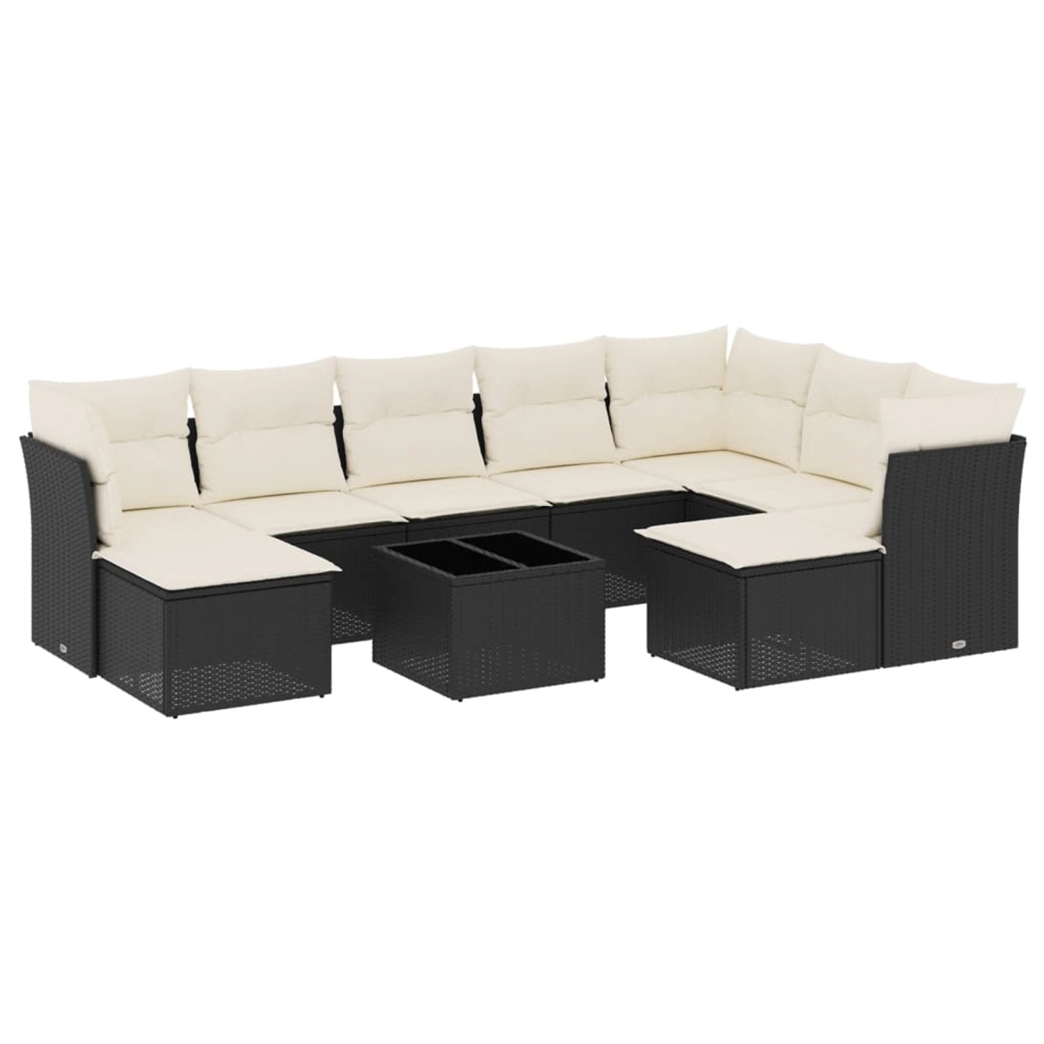 vidaXL 10-tlg Garten-Sofagarnitur mit Kissen Schwarz Poly Rattan Modell 46