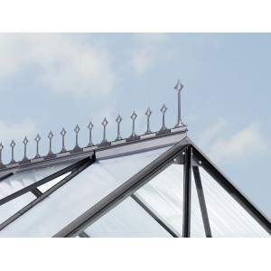 Vitavia Firstkrone in Schwarz auf einem Gewächshausdach, Zubehör für Merkur, Mars, Uranus, Cassandra und Diana.