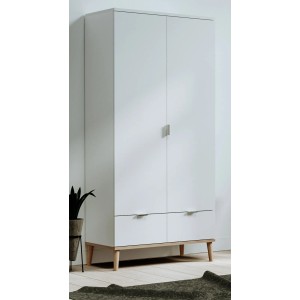 Furn.Design Kleiderschrank Weiß Matt Eiche 90 cm 2-türig Skandinavisch Lundby