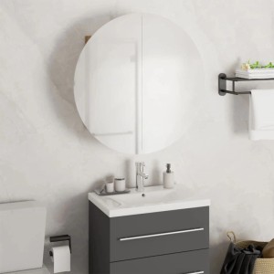 vidaXL Badezimmerschrank mit Rundem Spiegel & LED Eichen-Optik 345586