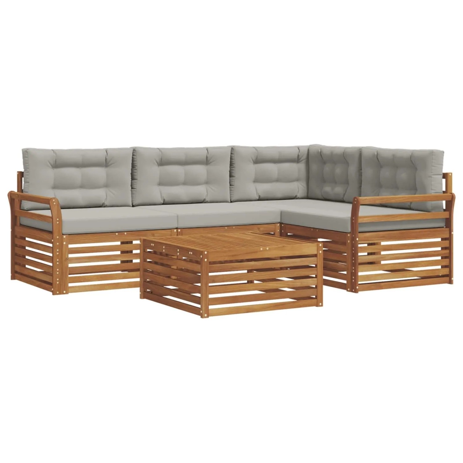 vidaXL Outdoor-Sofagarnitur mit Kissen 5-Tlg Natur und Hellgrau 3373421