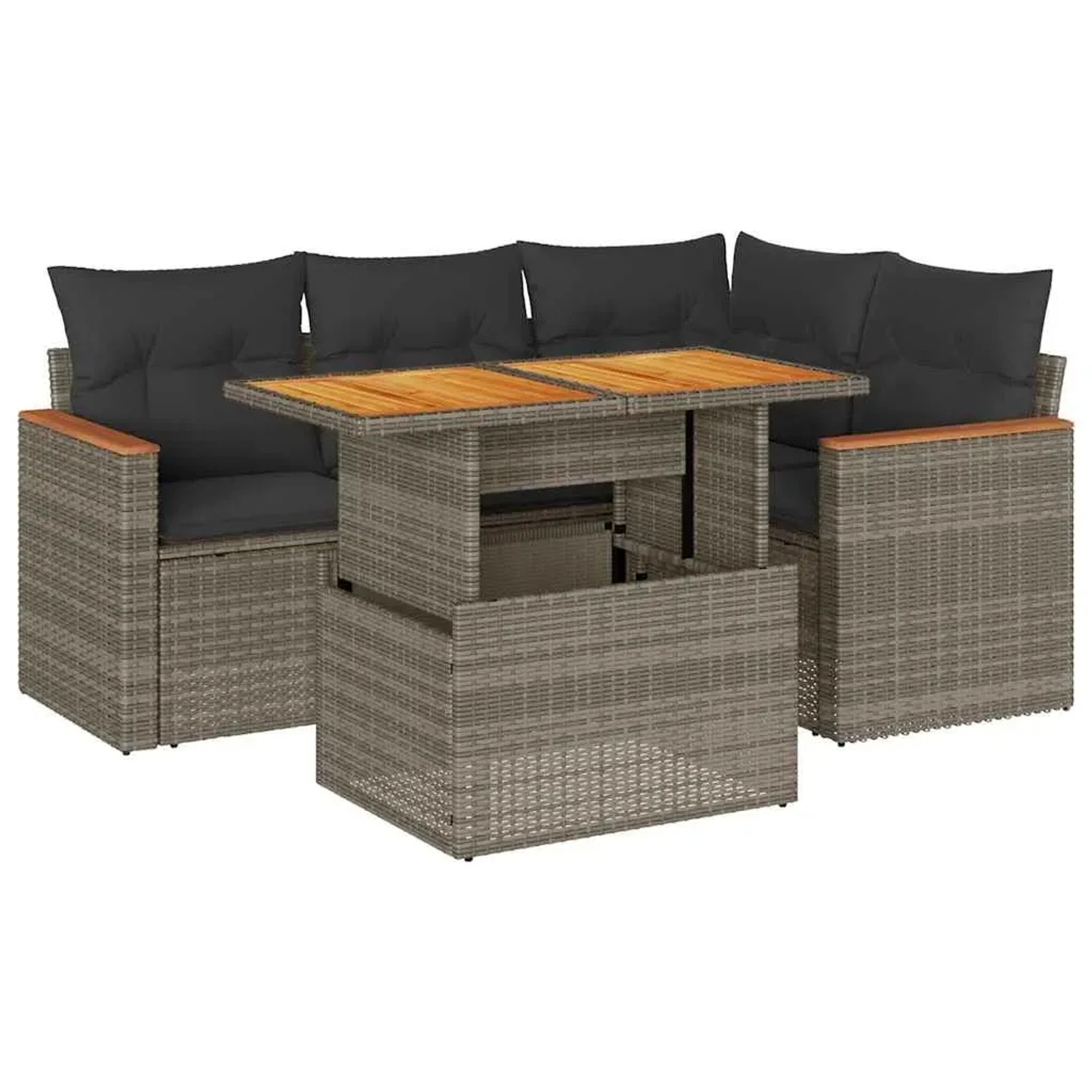 vidaXL 5-Tlg Garten-Sofagarnitur mit Kissen Grau Poly Rattan Akazie 3327483
