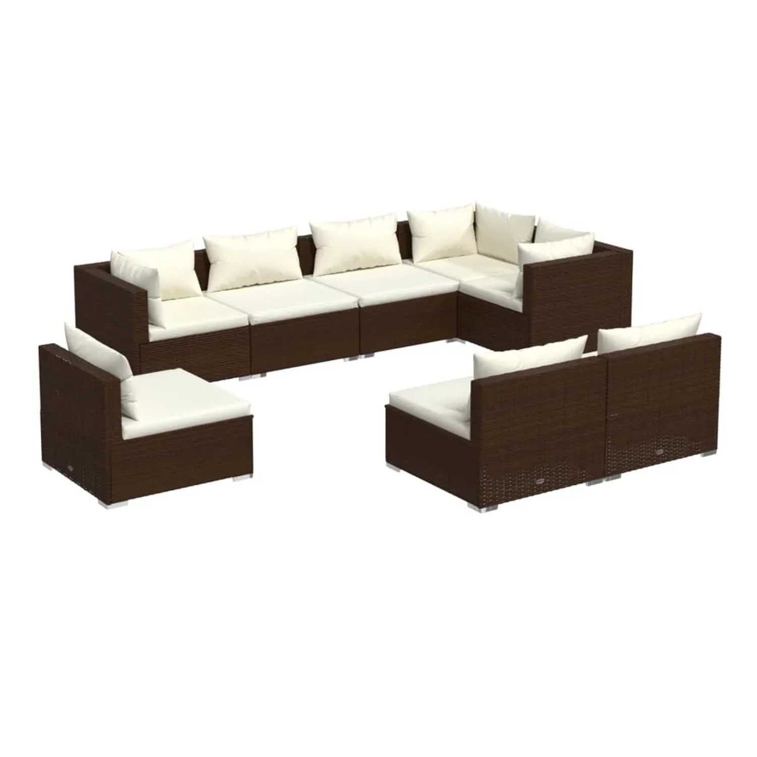 vidaXL 8-Tlg Garten-Lounge-Set mit Kissen Poly Rattan Braun 3102546