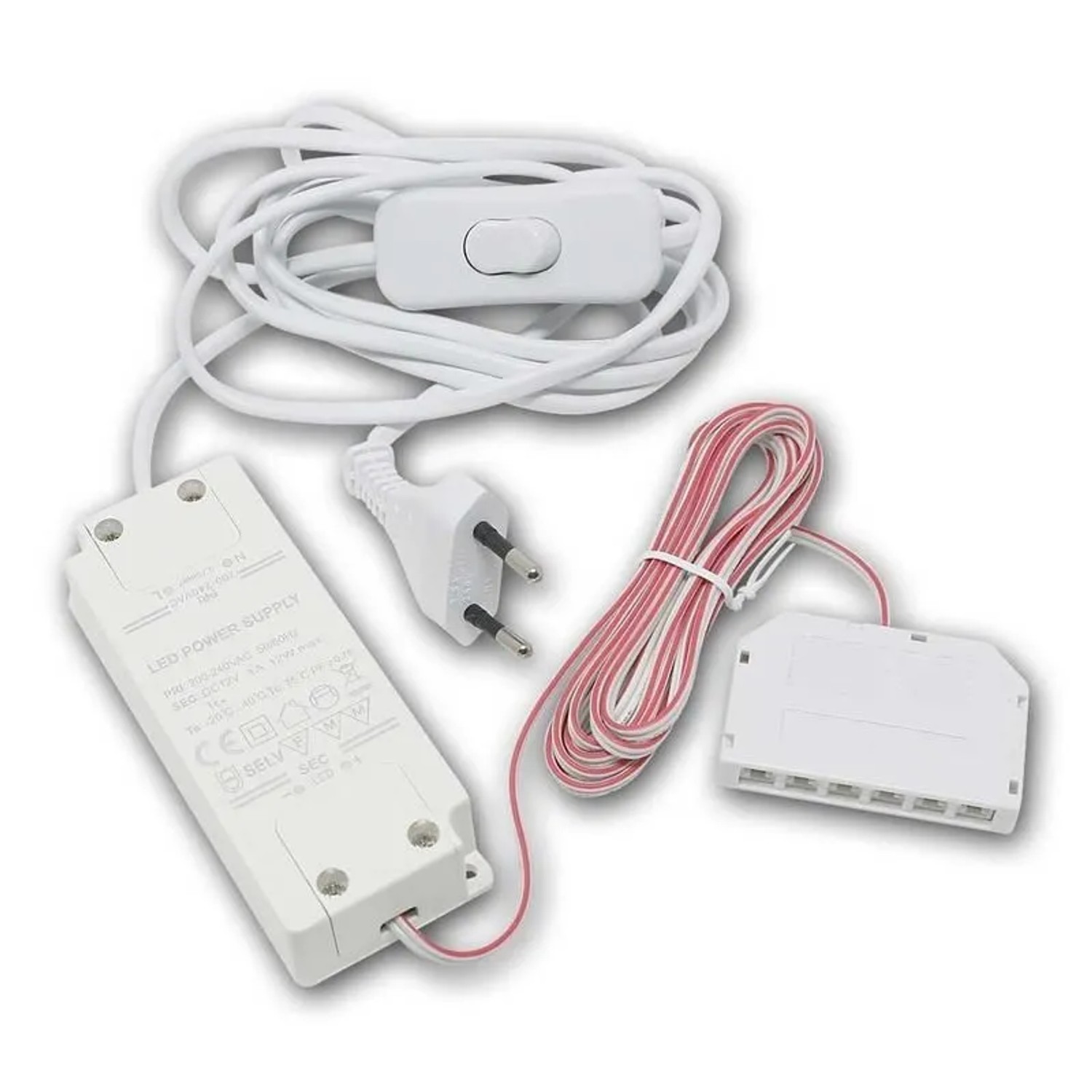 world-trading-net LED Trafo 12V 12W 2m Kabel Warmweiß + 6er Verteiler Sc