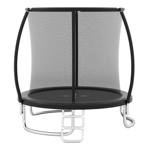 Schwarzes Costway Gartentrampolin Ø244 cm mit Sicherheitsnetz und Leiter.