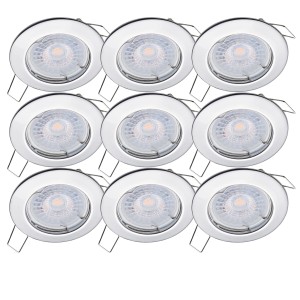 Oktaplex 9er Set Einbaustrahler Sedan inkl. LED-Module Warmweiß 3000K 1,9W 345lm Chromoptik Deckenspot