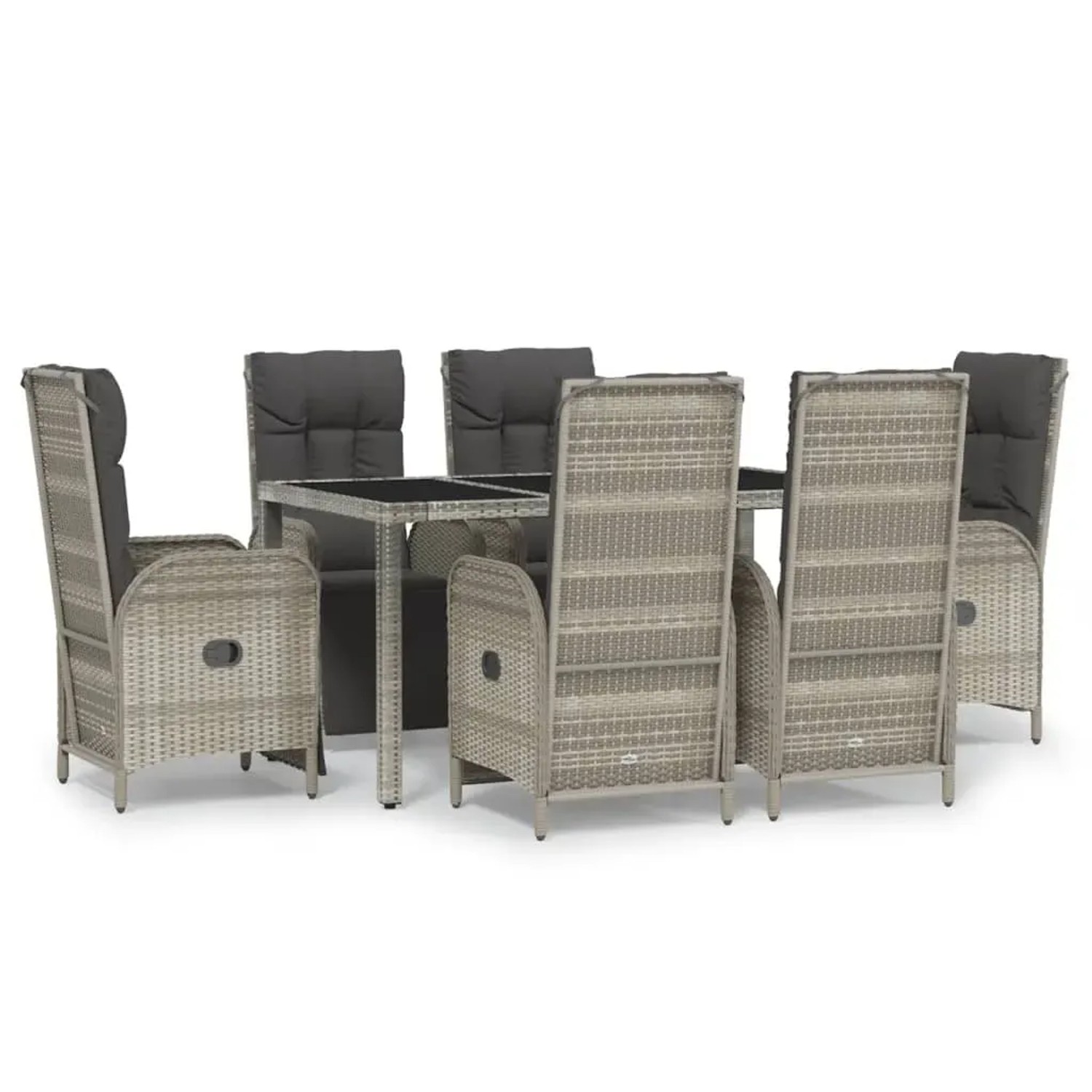 vidaXL 7-Tlg Garten-Essgruppe mit Kissen Grau Poly Rattan 3185032