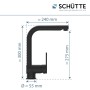 Schütte Spültischarmatur London, schwarz matt, mit Maßen für Montage und Installation.