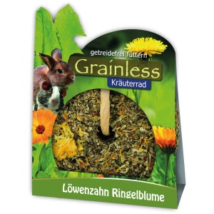 JR Farm Grainless Kräuter-Rad mit Löwenzahn und Ringelblume, Nager-Snack für artgerechte Beschäftigung.