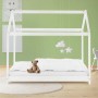 Weißes ML-Design Kinderbett 80x160 cm mit Dach und Lattenrost in Hausbett-Optik.