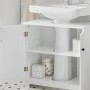 SoBuy Waschbeckenunterschrank BZR18-II-W, weiß, mit offenstehender Tür und zwei Fächern.