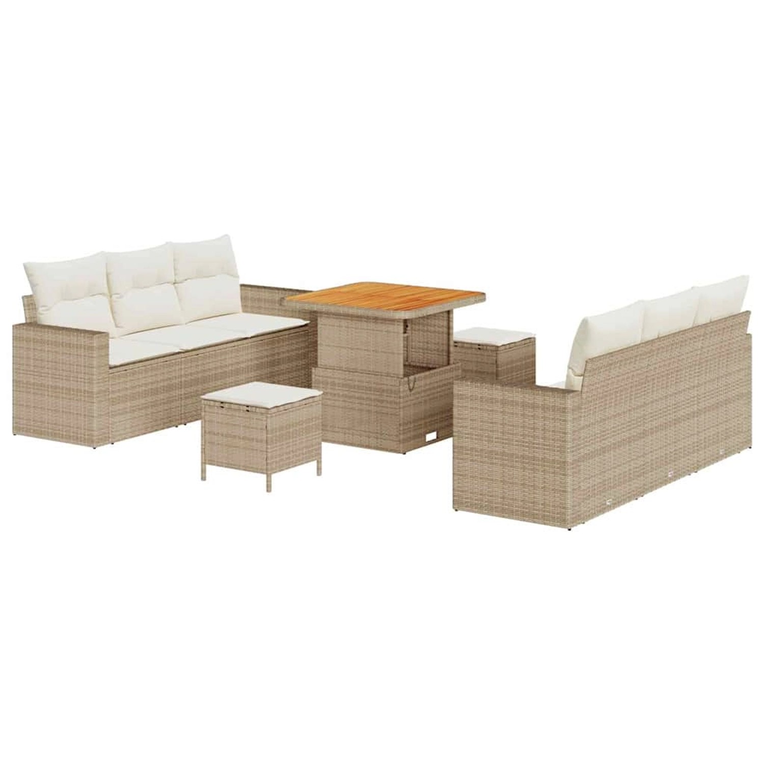 vidaXL Garten-Sofa-Set Höhenverstellbar 9-Tlg Beige Poly Rattan 3361566 günstig online kaufen